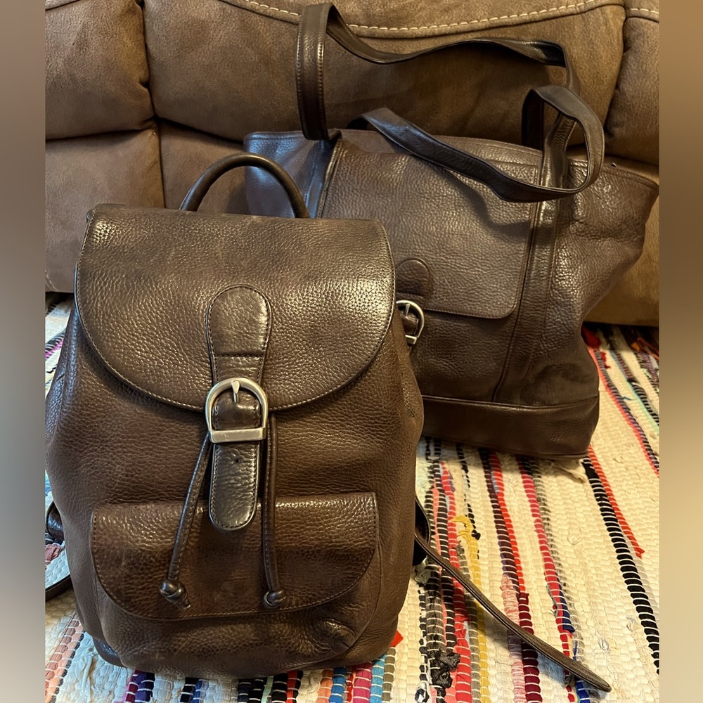 Vintage Eddie Bauer Full Grain Genuine Leather Bags Purse Backpack - Lot of 2